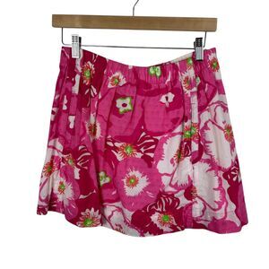 Lilly Pulitzer Womens Floral Mini Skirt‎ Sz XS Pockets Lined Cotton Pink White